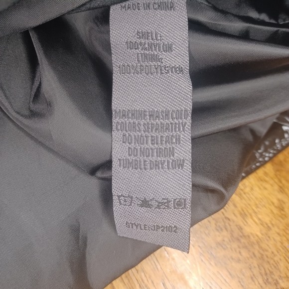 Men's Black Puffer Jacket with Red and White Stripes - Picture 5 of 12